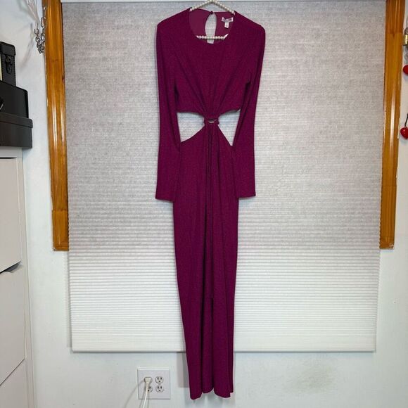 ML Monique Lhuillier Purple Metallic Knit Dress💚 - Picture 7 of 15